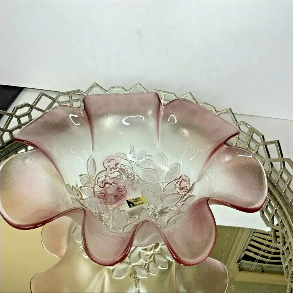 Home Beautiful Bowl Germany Crystal Rose Floral Vintage Pink NOS #MN - Picture 8 of 8